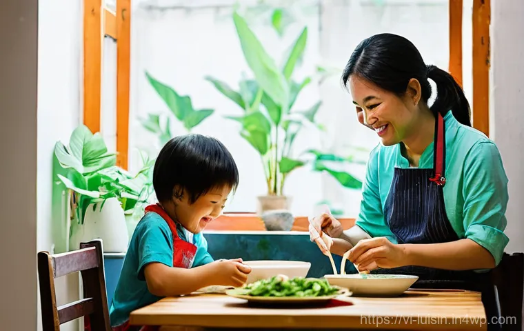 아동 요리 수업에서의 역할 놀이 - **Prompt:** A lively "MasterChef Junior" themed kitchen setup for children in Ho Chi Minh City, Viet...