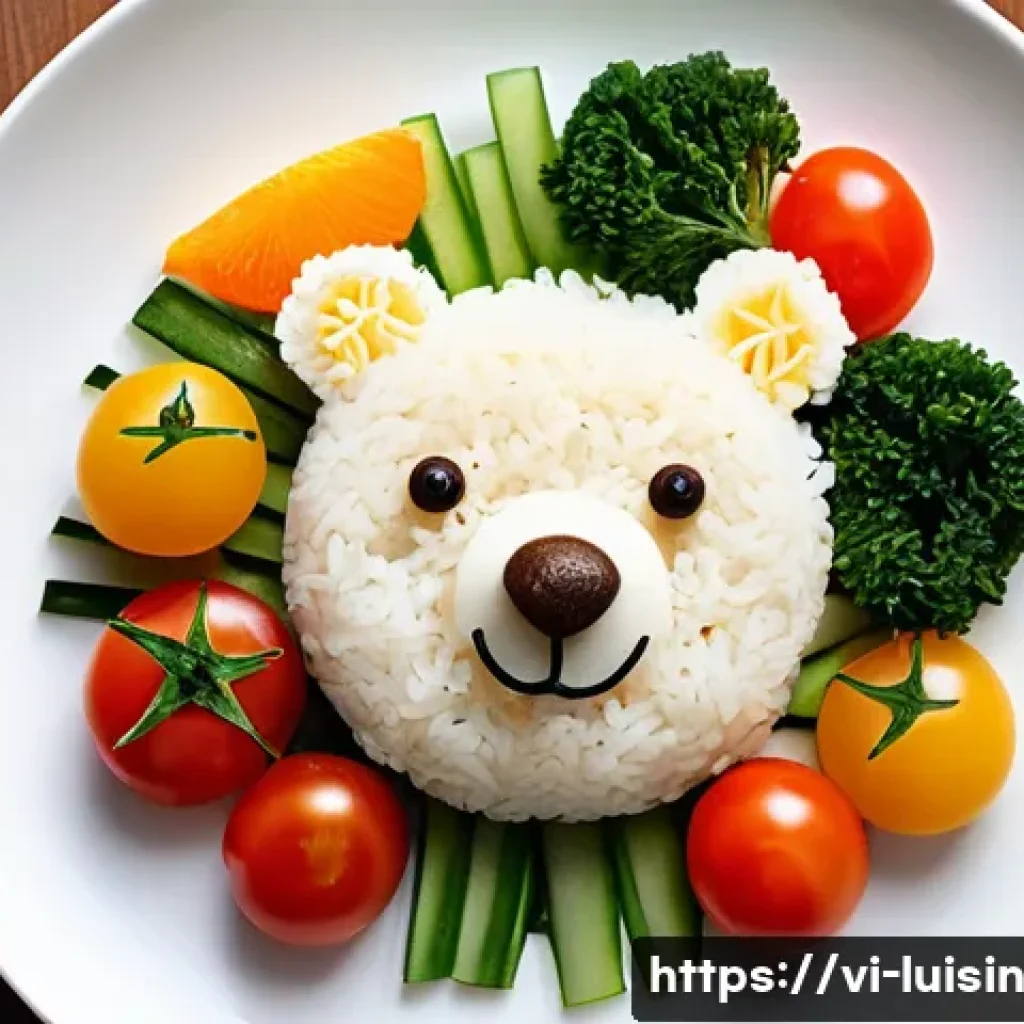 아동 요리에서의 창의적 레시피 개발 - **A Vibrant and Playful Mealtime Adventure.**
A close-up, brightly lit shot of a healthy, child-...